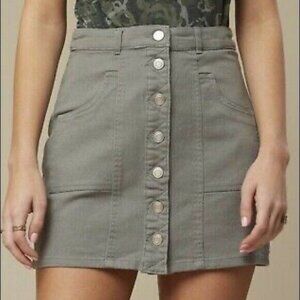 Altar’d State Gray Denim Buttoned Mini Skirt